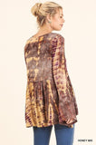 PLUS Tie Dye Bell Sleeve Top with Drawstring Neckline