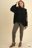 PLUS Floral Embroidered Bell Sleeve w/Crisscross Sleeve Cutouts Black