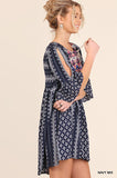 Peasant Dress/Shirt  w/Open Sleeve Black Print