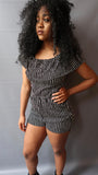 Off the Shoulder striped Romper Black/White Striped