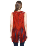 Rust Red Micro Suede Fringe Vest